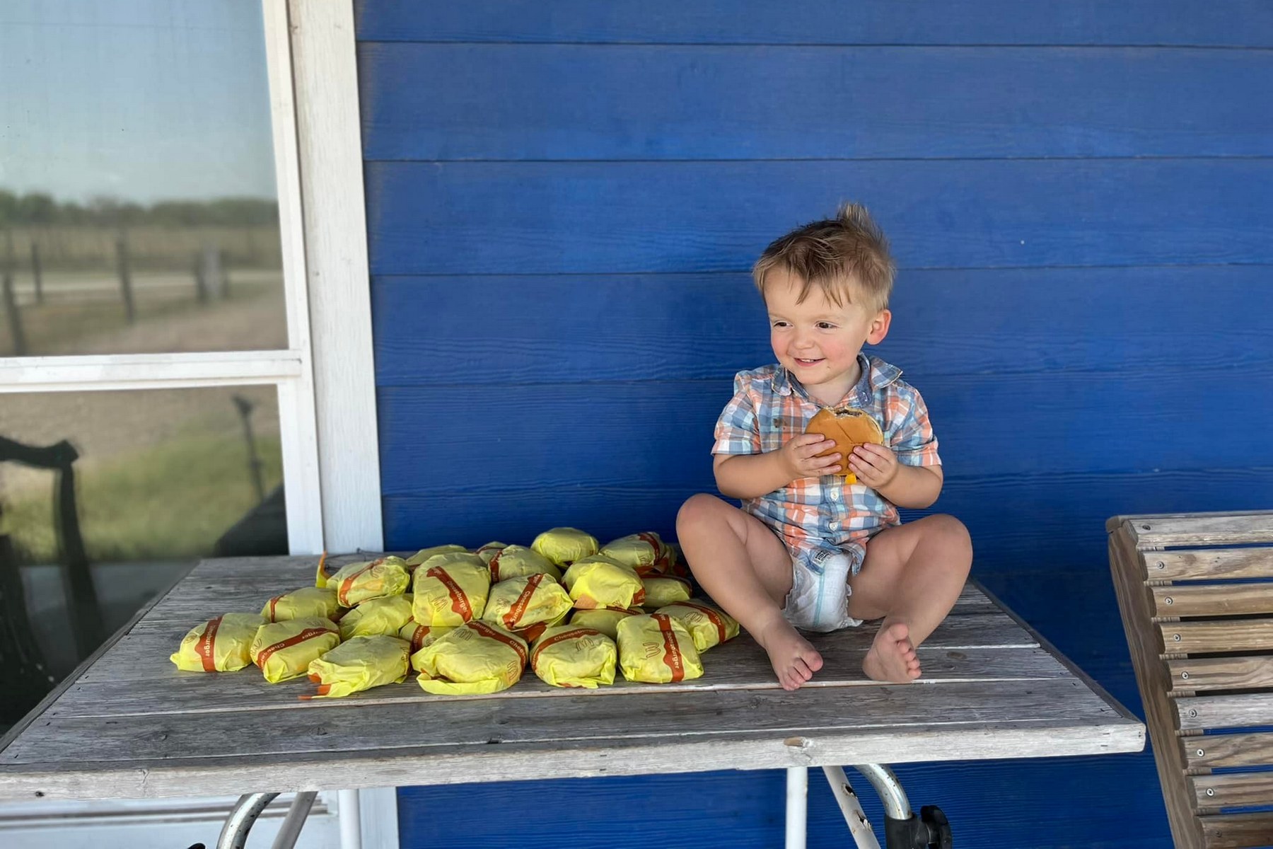 A real appetite!  A two-year-old boy from Texas ordered 31 cheeseburgers